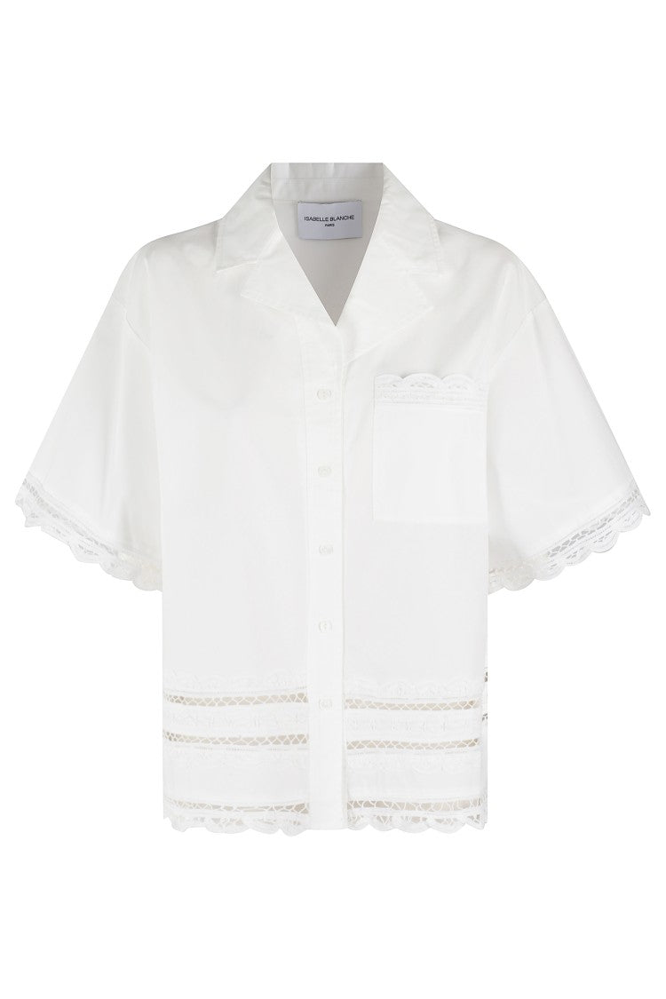 Isabelle Blanche Boxy-Fit Short-Sleeve Shirt With Decorative Lace Trims