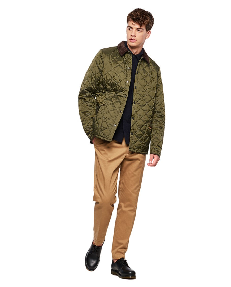 Barbour Diamond Quilted Nylon Jacket With Corduroy Collar And Embroidered Logo