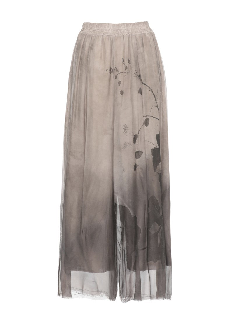 Sanctamuerte Brown Front Floral Viscose Wide-Leg Pants