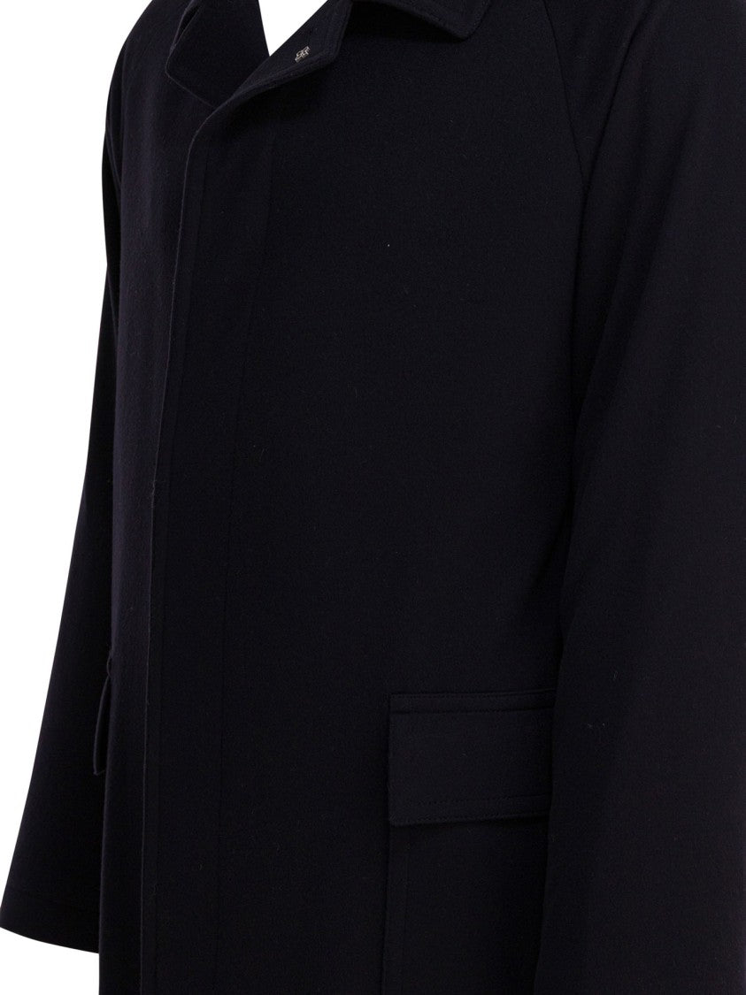 Tagliatore Mid-Length Blue Wool-Cashmere Coat