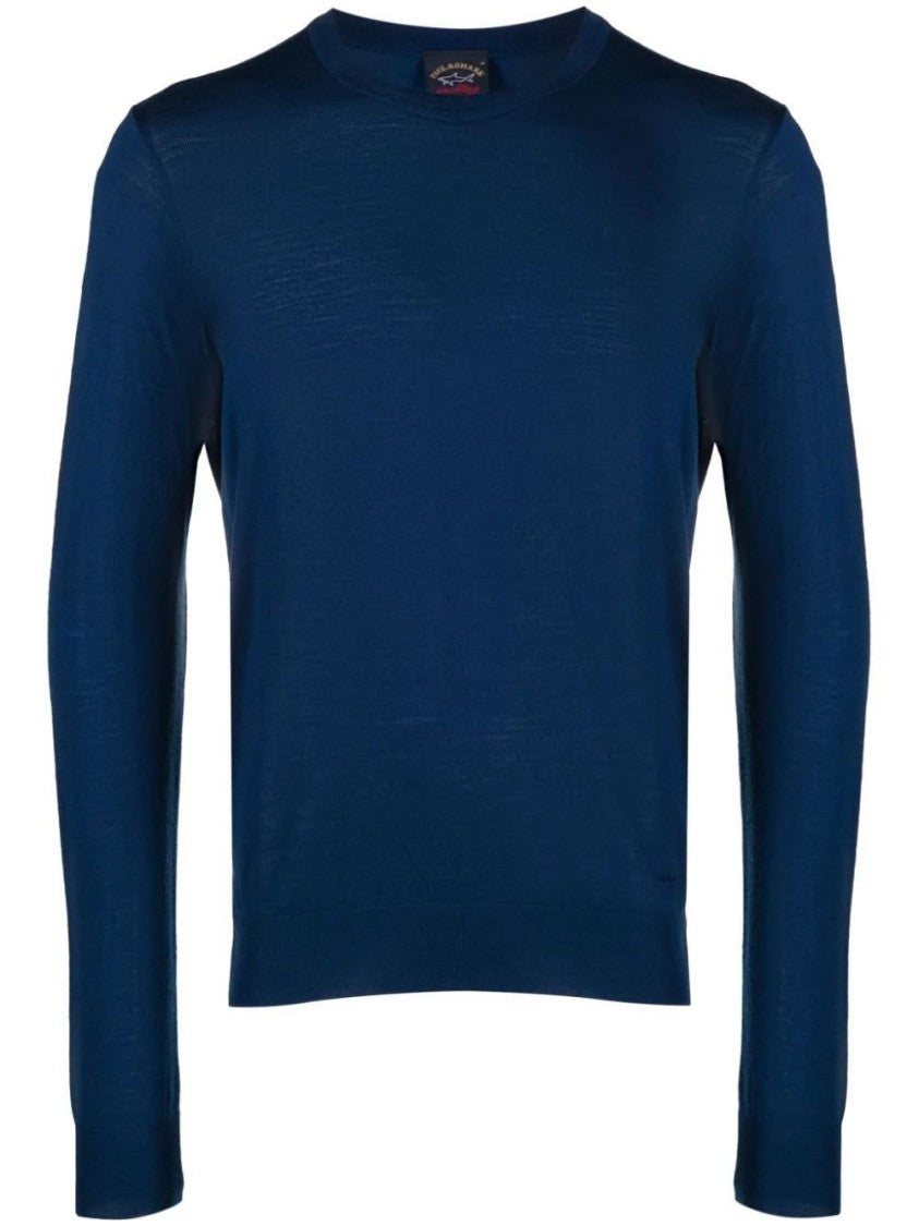 Paul & Shark Fitted Blue Wool Crewneck Sweater
