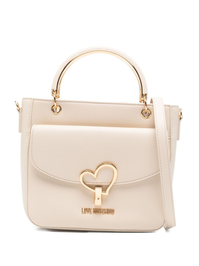 Love Moschino Structured Shoulder Bag In Smooth Faux Leather With Heart Clasp