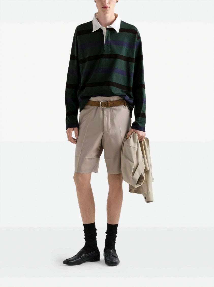 Prada Striped Cotton Poplin Polo Shirt