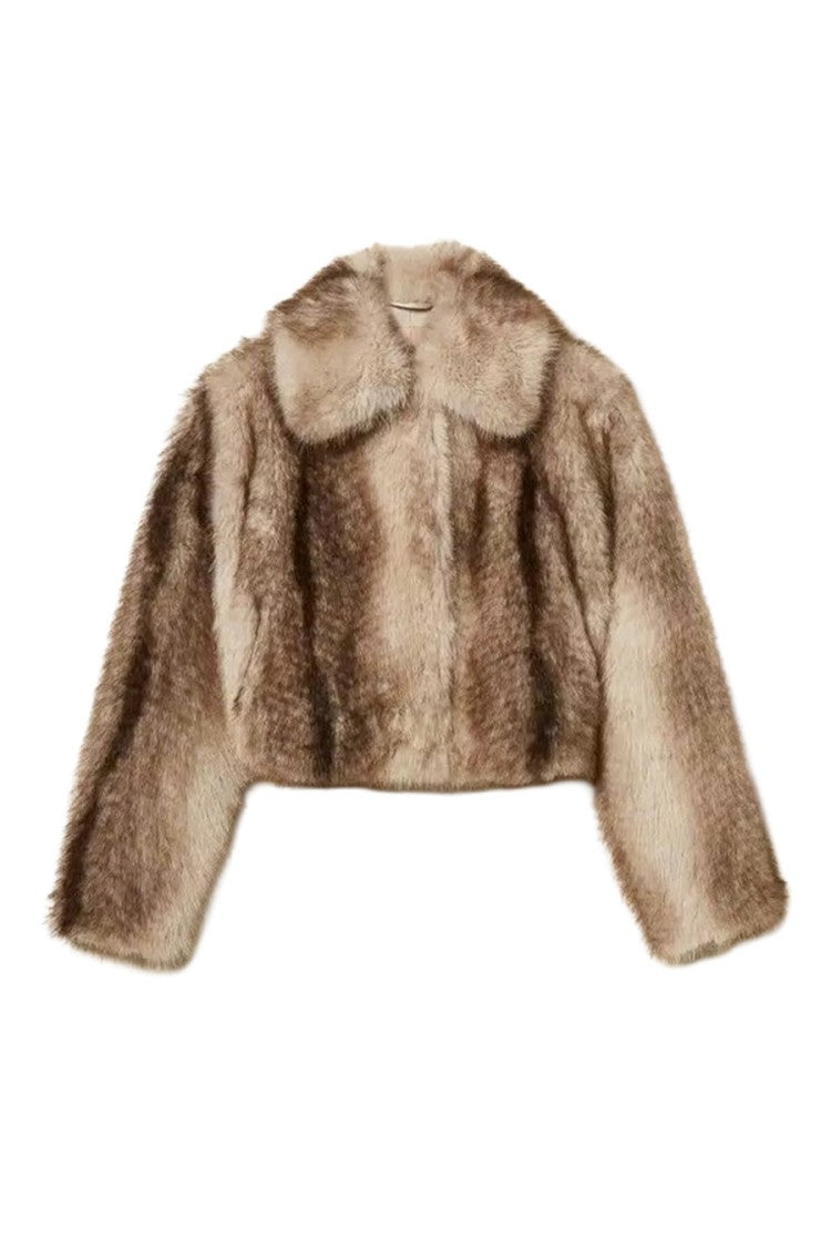 Twin-Set Brown Wide Notch Collar Faux-Fur Polyester Jacket
