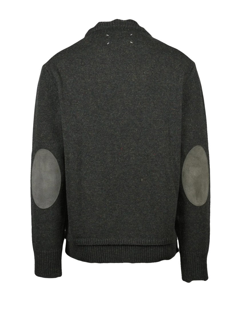 Maison Margiela Textured Knit Crewneck Sweater With Distinctive Suede Elbow Patches