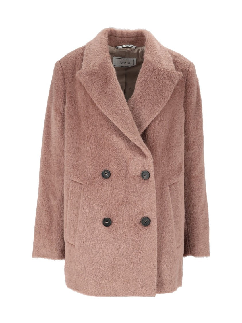 Peserico Double-Breasted Wide Lapels Plush Coat