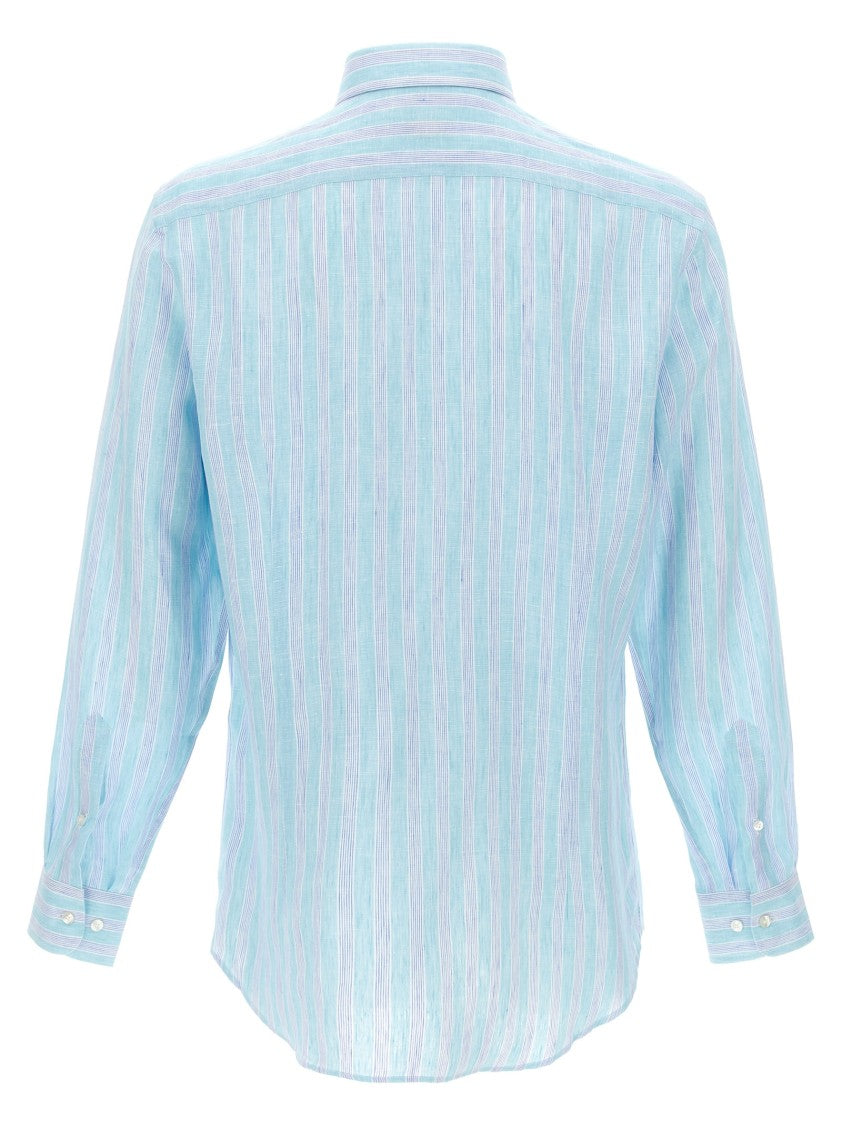 Etro Striped Linen Shirt With Embroidered Pegaso Logo