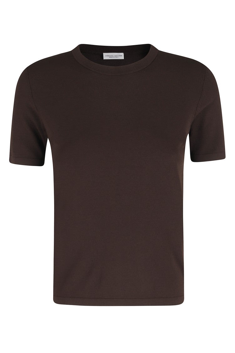 Roberto Collina Brown Round-Neck Ribbed-Trim Viscose T-Shirt