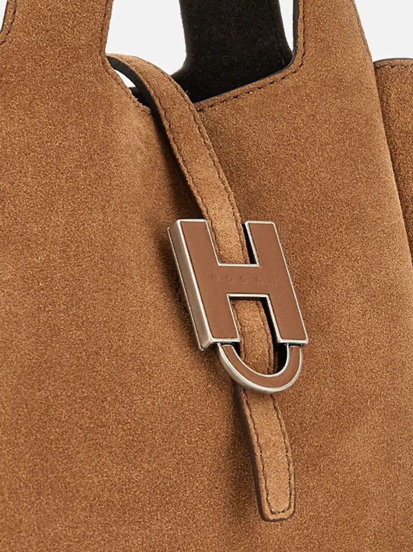 Hogan Warm Brown Suede H-Clasp Handbag