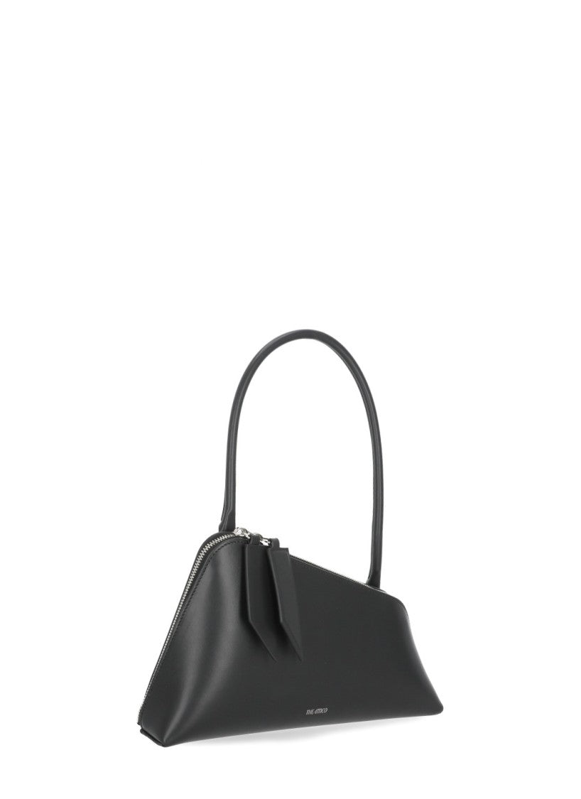 The Attico Triangular-Shaped Black Leather Shoulder Bag With Zip Closure