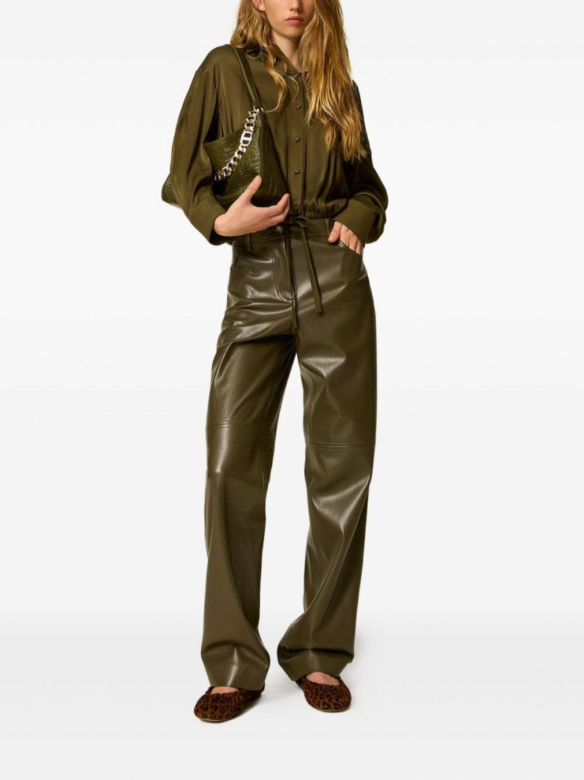 Twinset U&B Olive Green Faux Leather Panelled Trousers