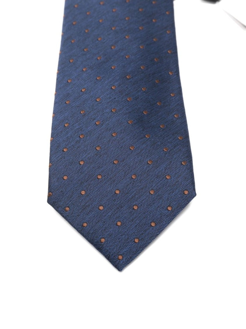 Corneliani Deep Blue Silk Tie With Herringbone Texture