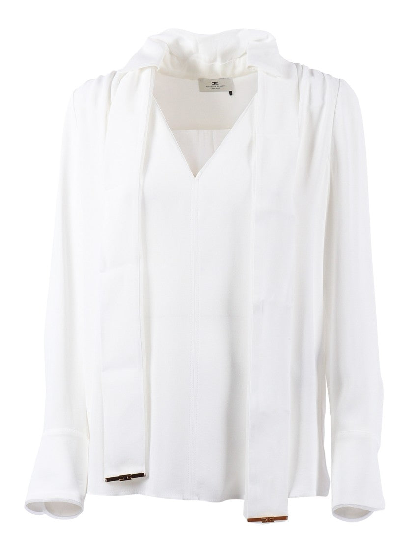 Elisabetta Franchi White Flowing V Neck Blouse