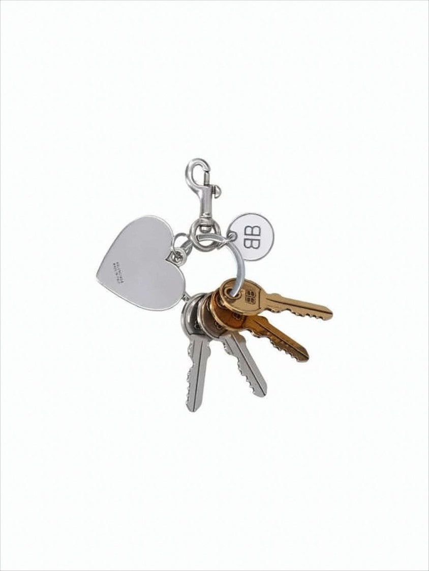 Balenciaga Charming Silver-Tone Keyring With Heart-Shaped Charms