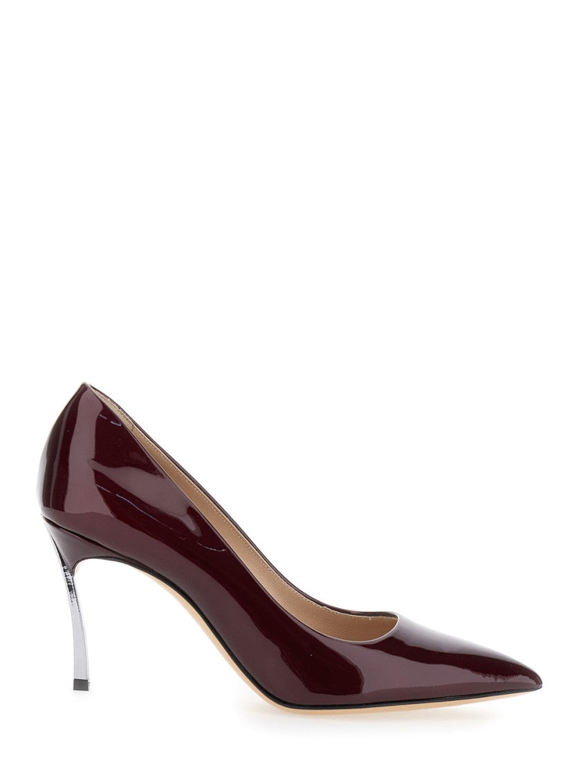 Casadei Burgundy High-Heeled Pumps With Metallic Accent