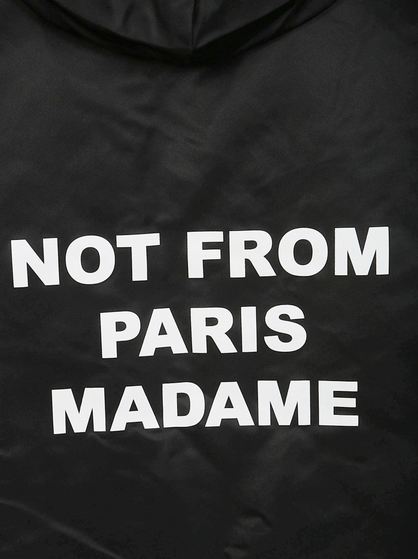 Drôle De Monsieur Black Slogan Hooded Text Parka