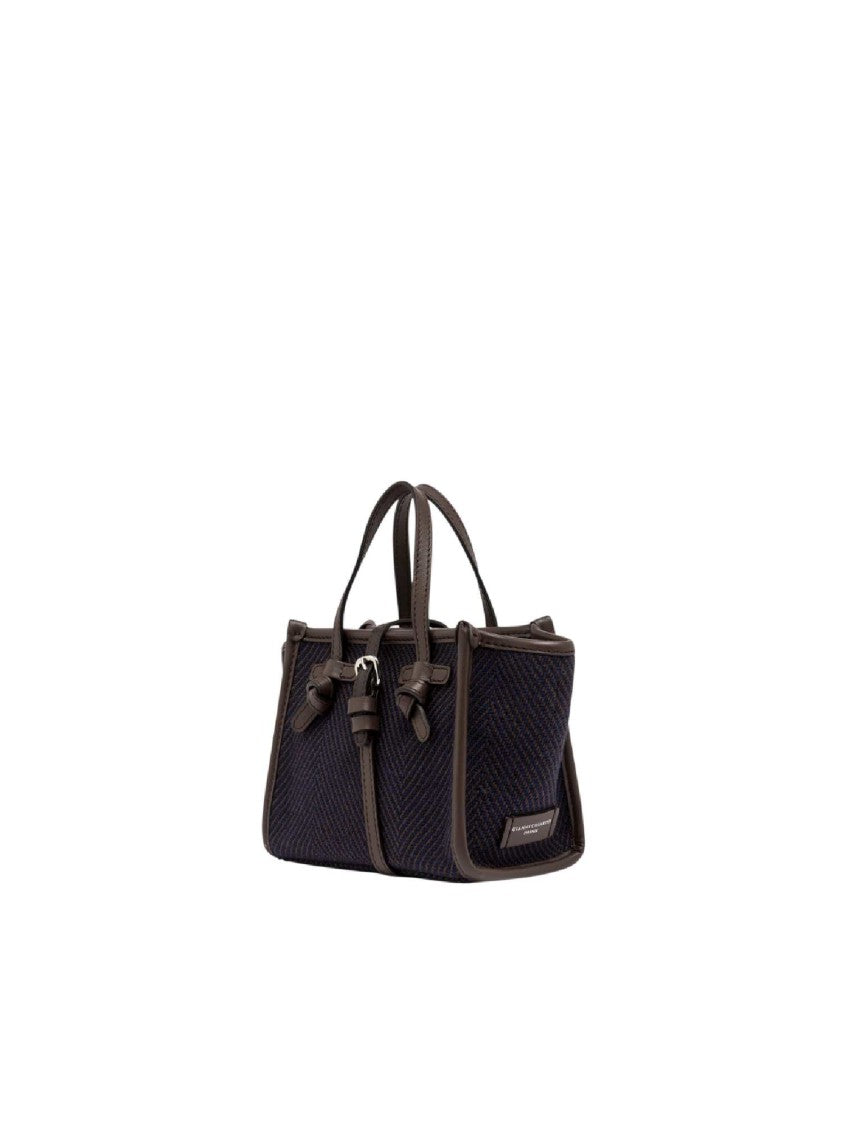 Gianni Chiarini Navy Textured Fabric Leather Tote Bag