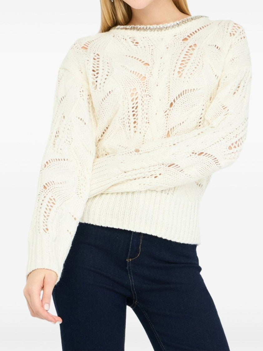Liu Jo Intricate Openwork White Knit Sweater