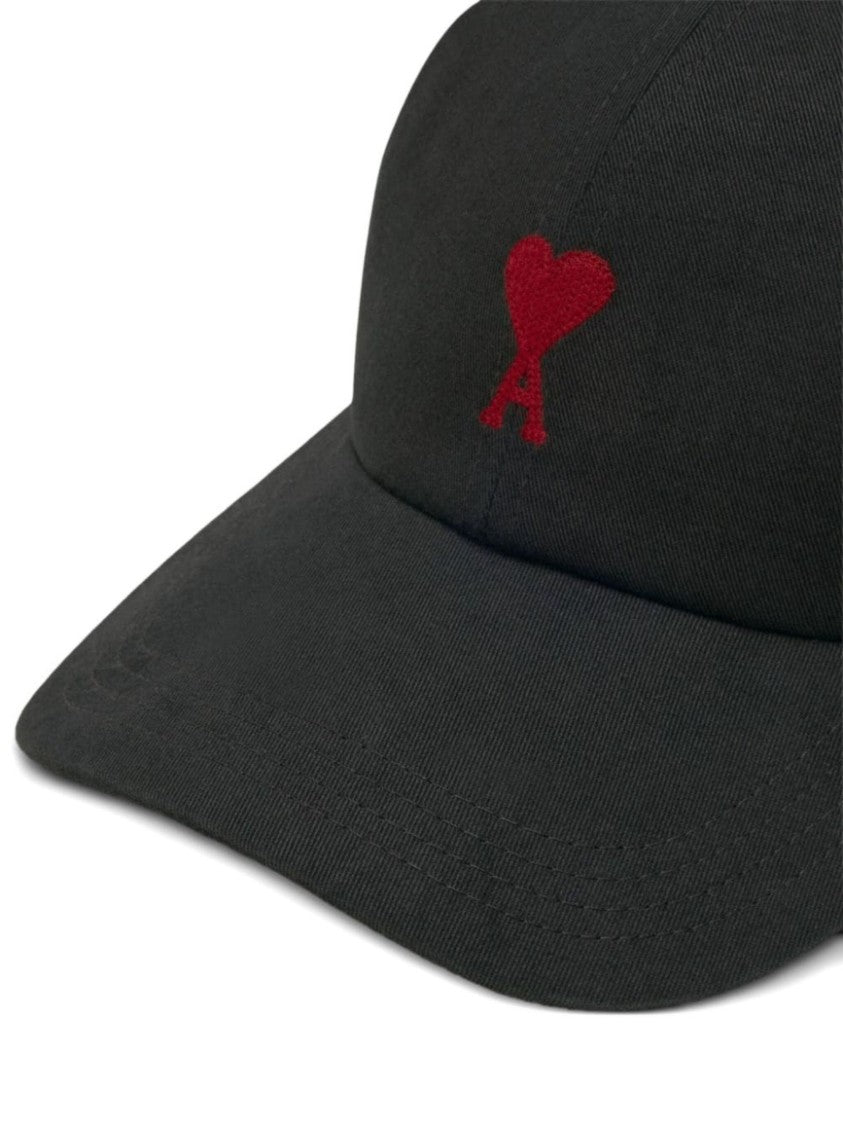 Ami Paris Black Ami De Coeur Embroidered Cotton Baseball Cap
