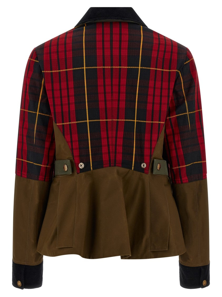 Mcqueen Patchwork Waxed Cotton Jacket With Tartan Panels