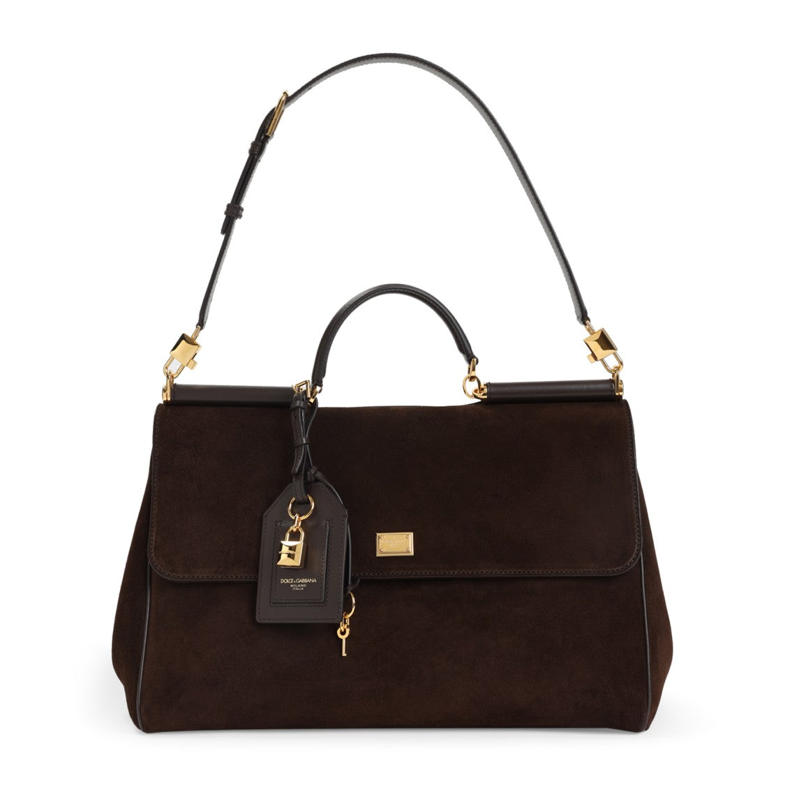 Dolce & Gabbana Ebony Brown Calf Leather Sicily Soft Suede Bag