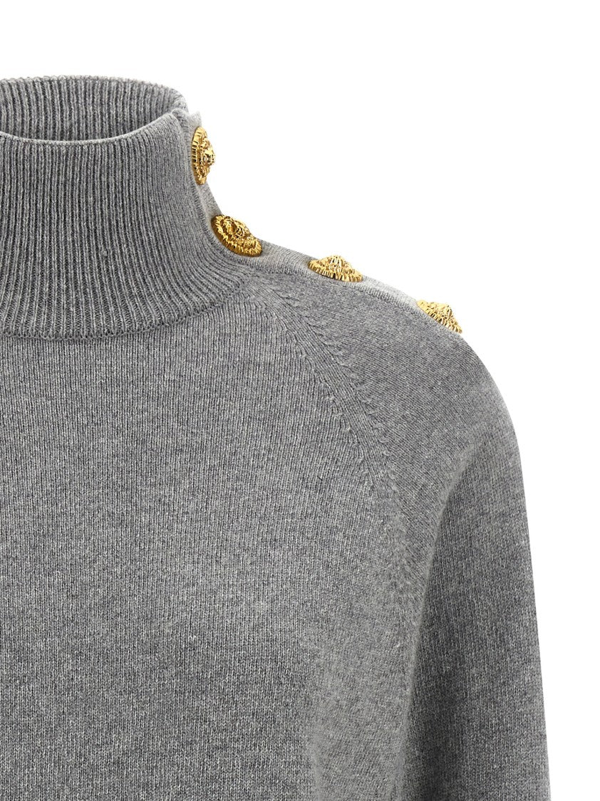 Balmain Mini Dress With High Neck And Lion Head Button Detail