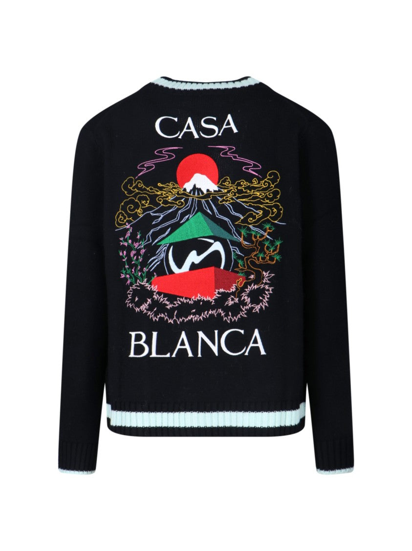 Casablanca "Casa Mountain Temple" Cardigan – Black And Light Blue