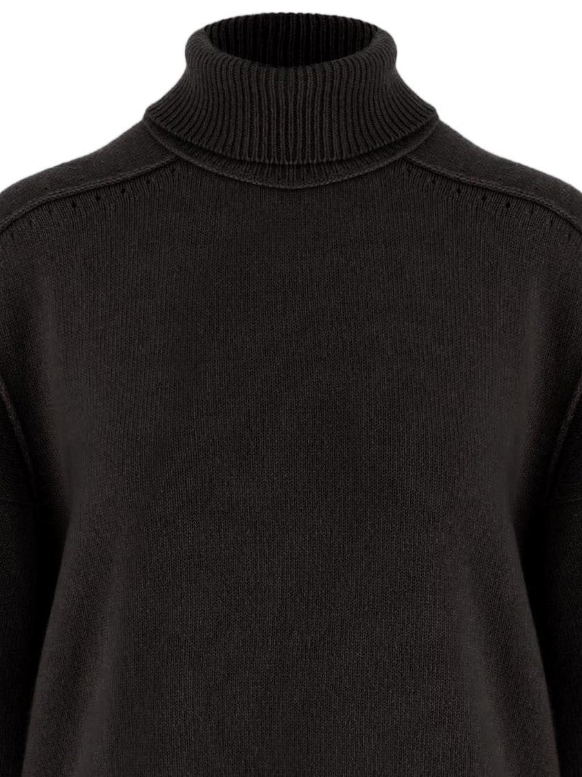 Carven Brown Ribbed Turtleneck Cashmere Sweater
