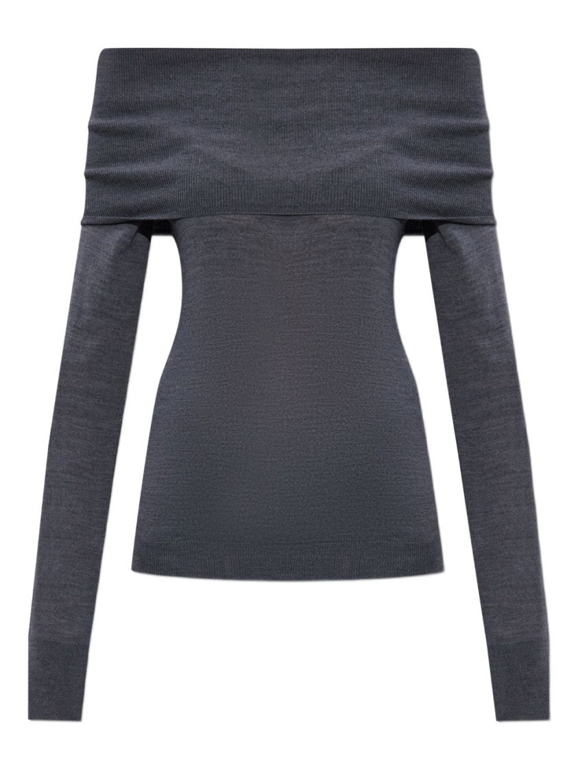 Stella Mccartney Gray Bardot Neckline Sweater