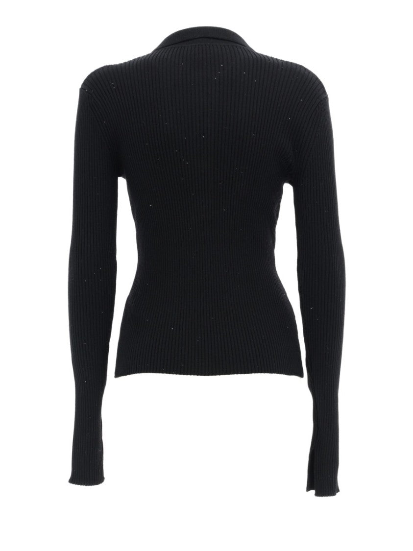 Ganni Slim Fit Ribbed Knit Polo Shirt