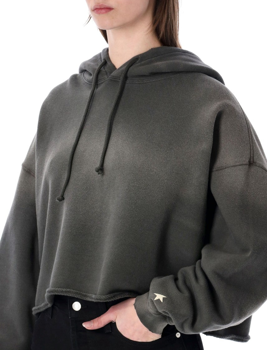 Golden Goose Star Print Raw Hem Cropped Hoodie
