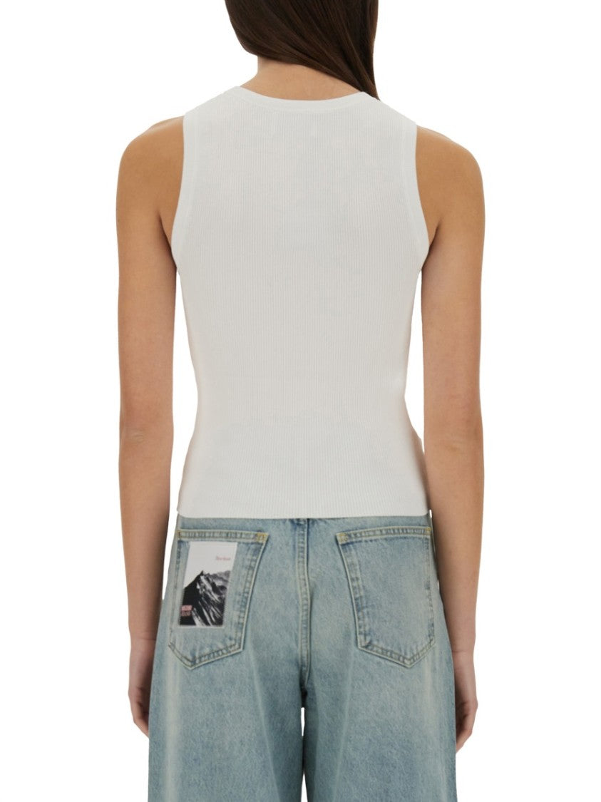 Moschino Ribbed White Sleeveless Top