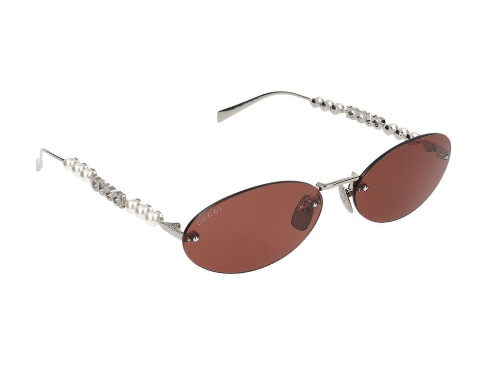 Gucci Silver Oval-Shaped Silver Frame Sunglasses