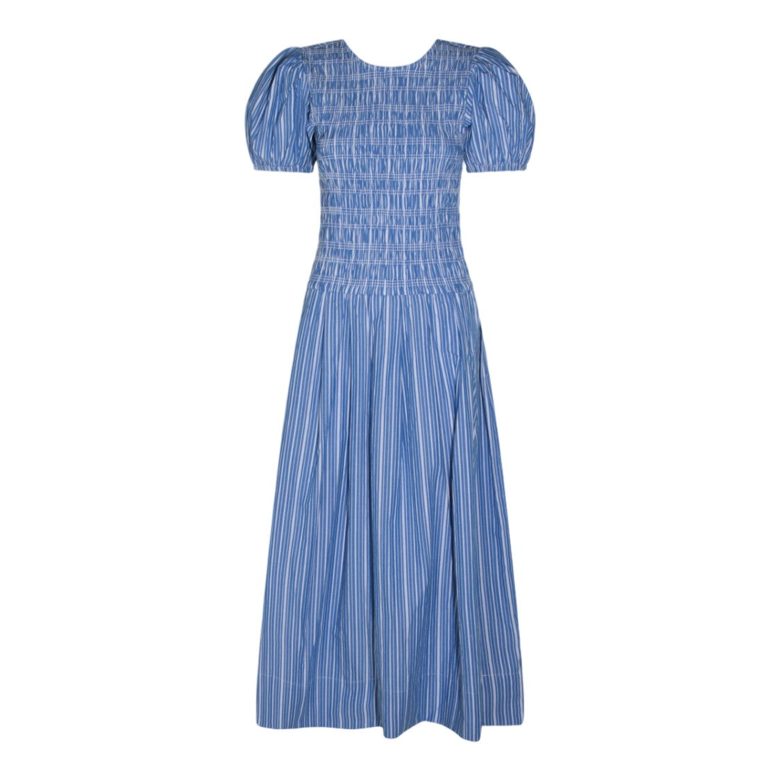 GANNI Nouvean Navy Dress in Striped Cotton