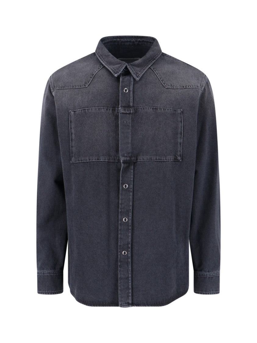 Mm6 By Maison Margiela Black Denim Shirt With Visible Stitching And Curved Hem