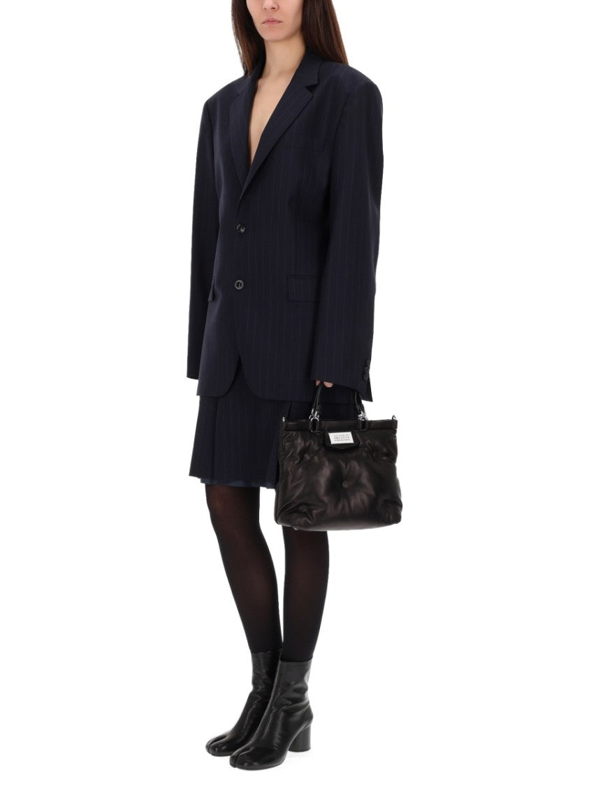 Maison Margiela Pinstripe Wool Flared Midi Skirt