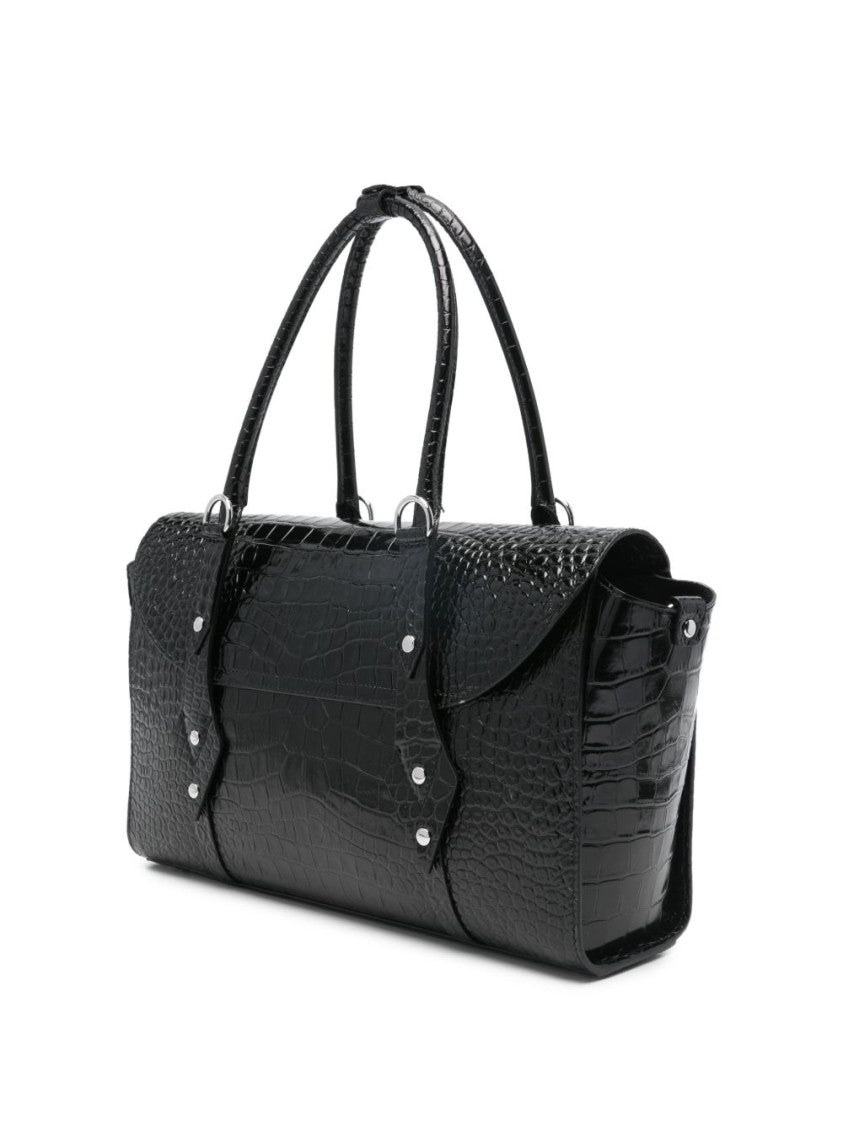 Vivienne Westwood Crocodile-Embossed Black Handbag With Versatile Carrying Options