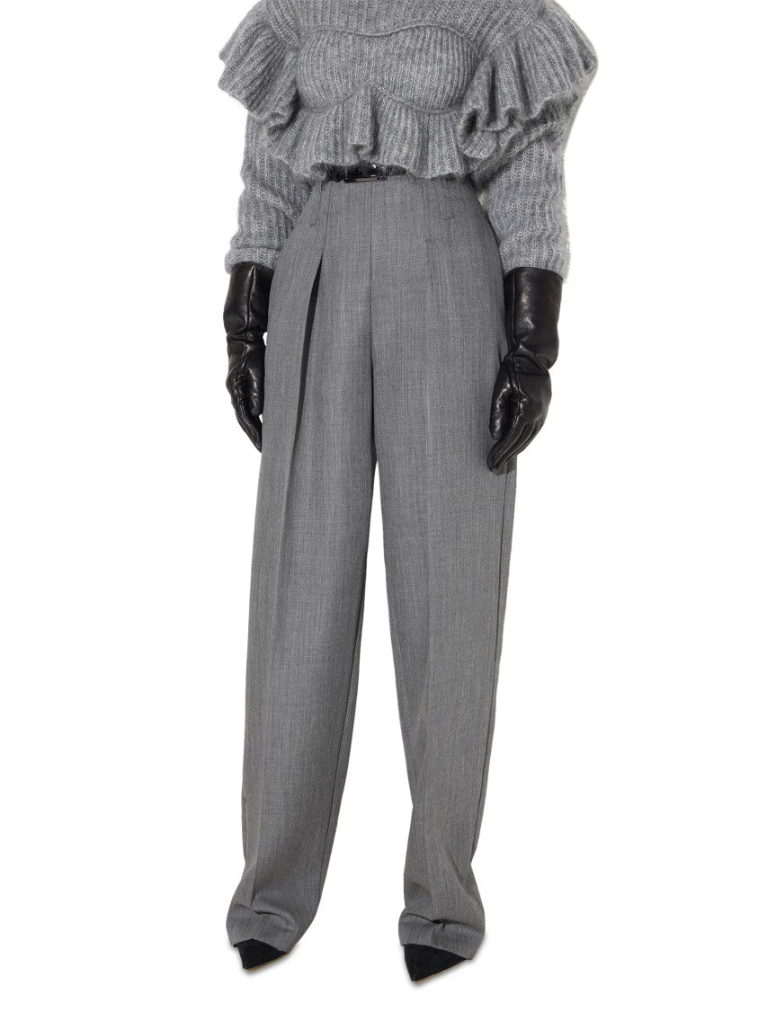 Elisabetta Franchi Tailored High-Waisted Trousers With Pleats And Textured Fabric