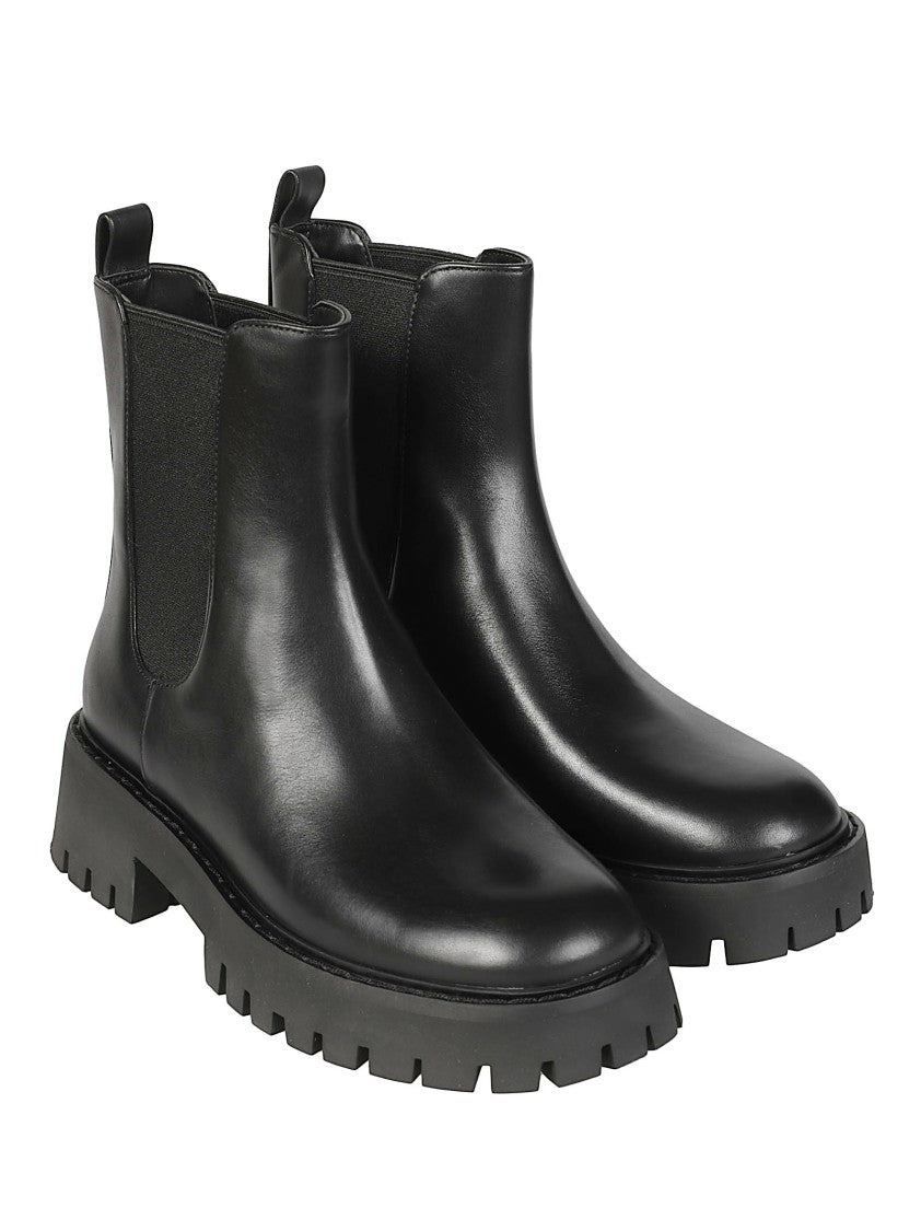 Michael Kors Asher Flat Black Leather Lug Sole Ankle Boots