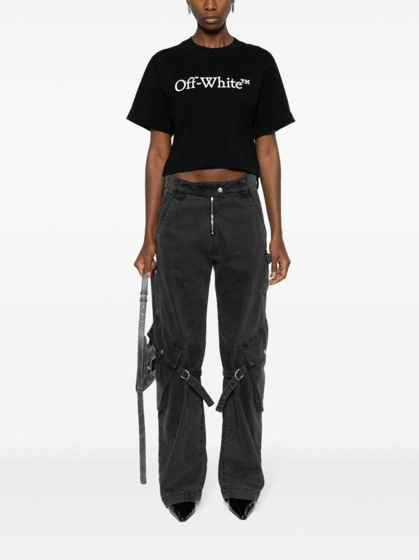 Off-White Cropped Black T-Shirt With Bold White Logo
