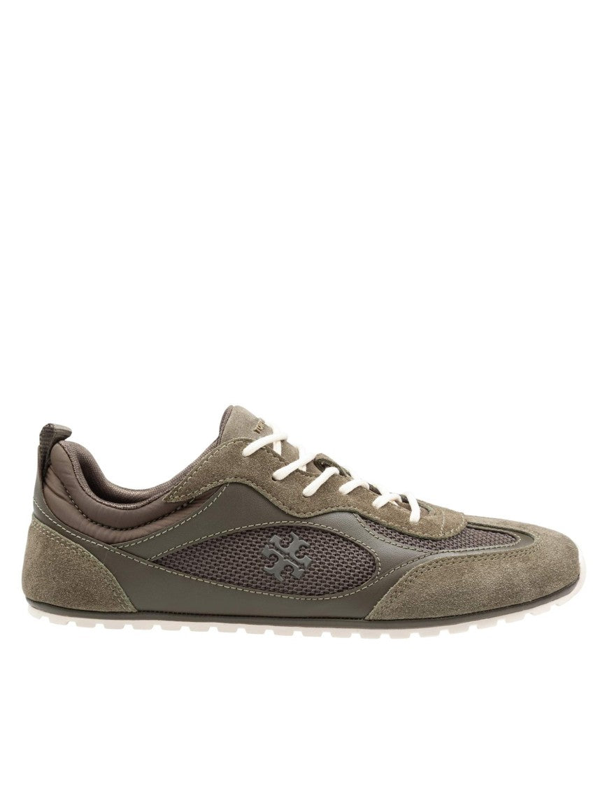 Tory Burch Field Sneakers In Olive Suede And Mesh