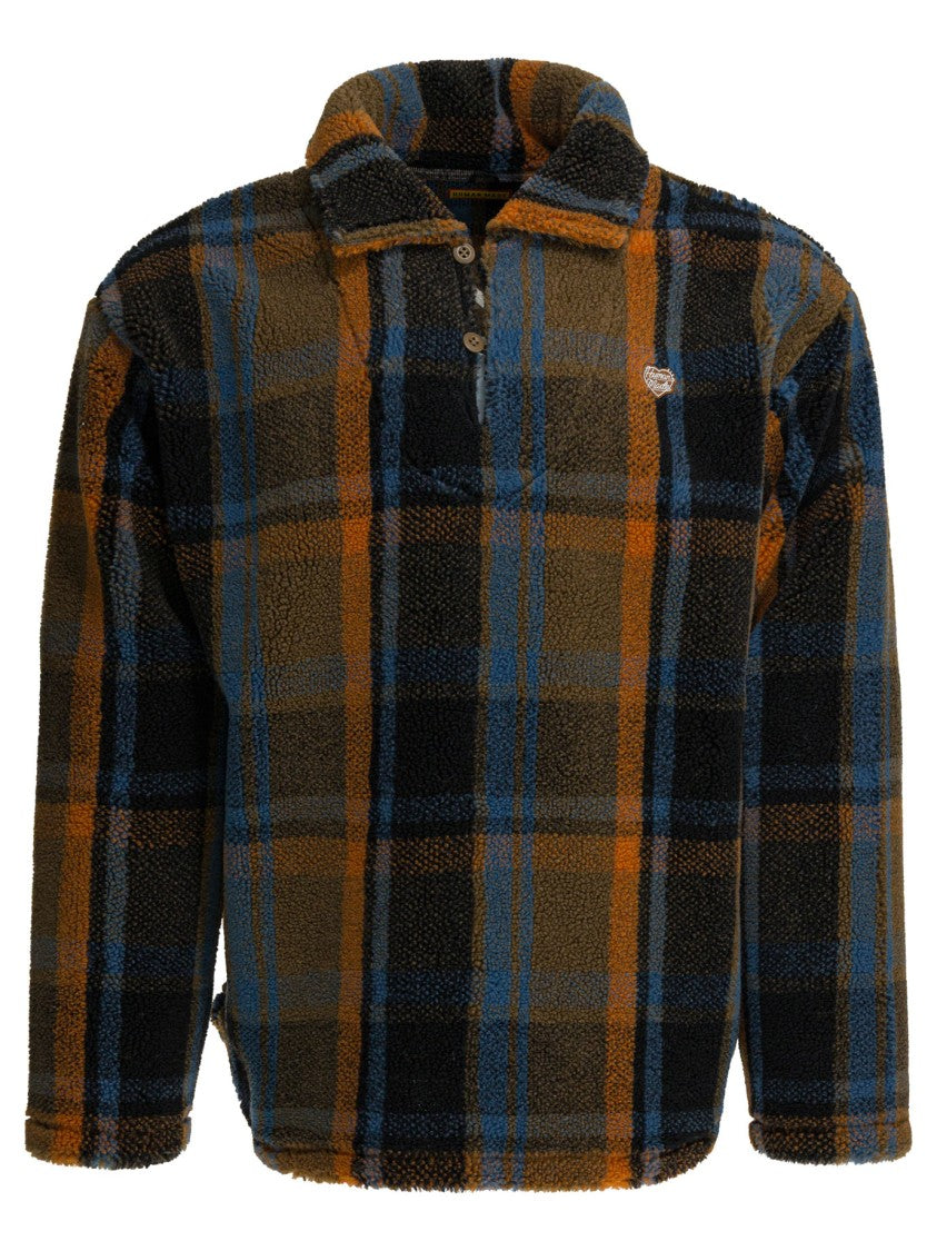 Human Made Textured Knitwear With Plaid Pattern And Script Design