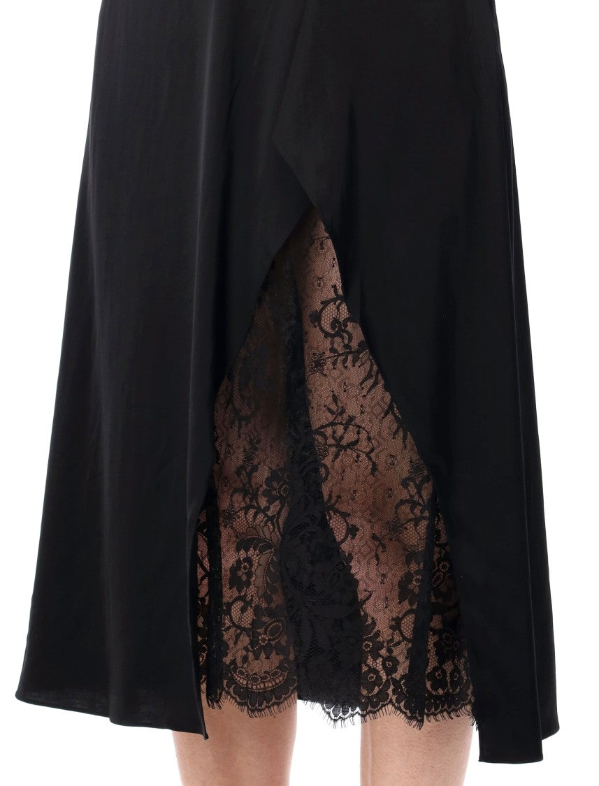 Acne Studios Ruffled Satin Slip Dress With Lace Insert