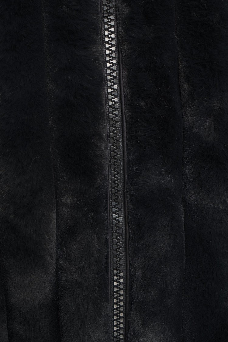 Save The Duck Cropped Black Faux Fur Jacket With High Collar And Textured Ribbed Finish