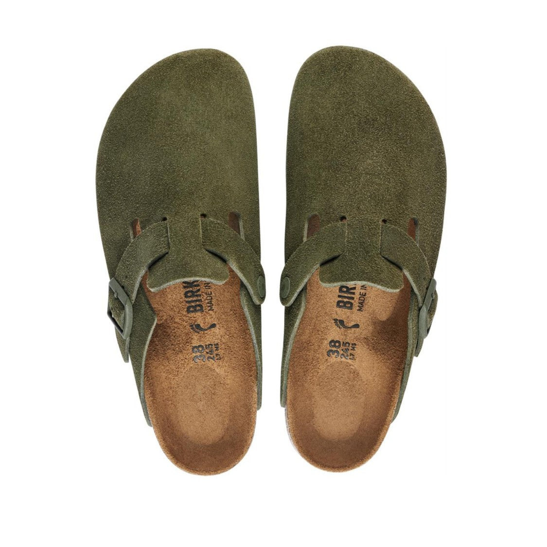 Birkenstock Boston Sabot In Thyme Green Suede