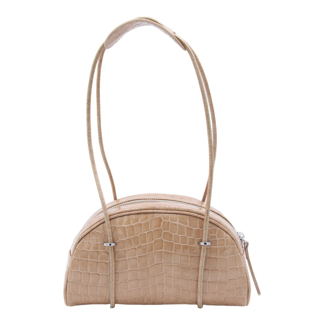 By Far Crocodile-Embossed Semi-Circular Handbag