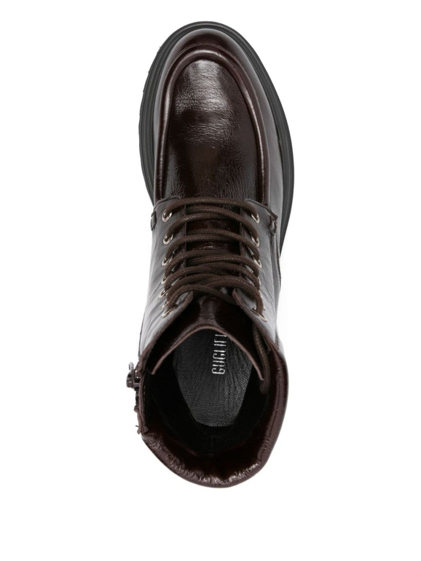 Guglielmo Rotta Polished Calfskin Ankle Boots With Lace-Up Front