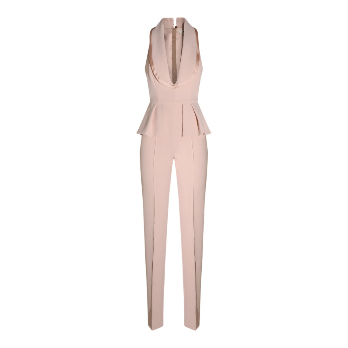 Elisabetta Franchi Satin-Trimmed Peplum Sleeveless Jumpsuit