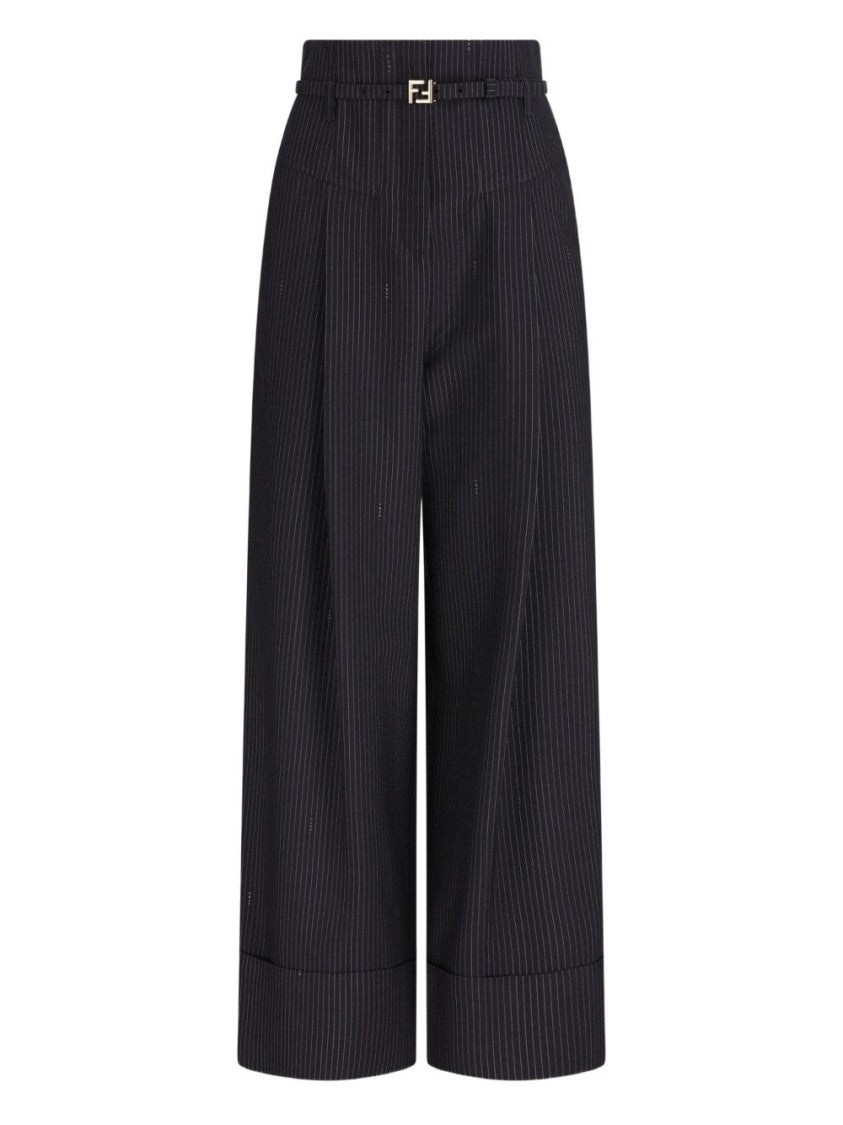 Fendi Cropped Wide-Leg Trousers With Pinstriped Design