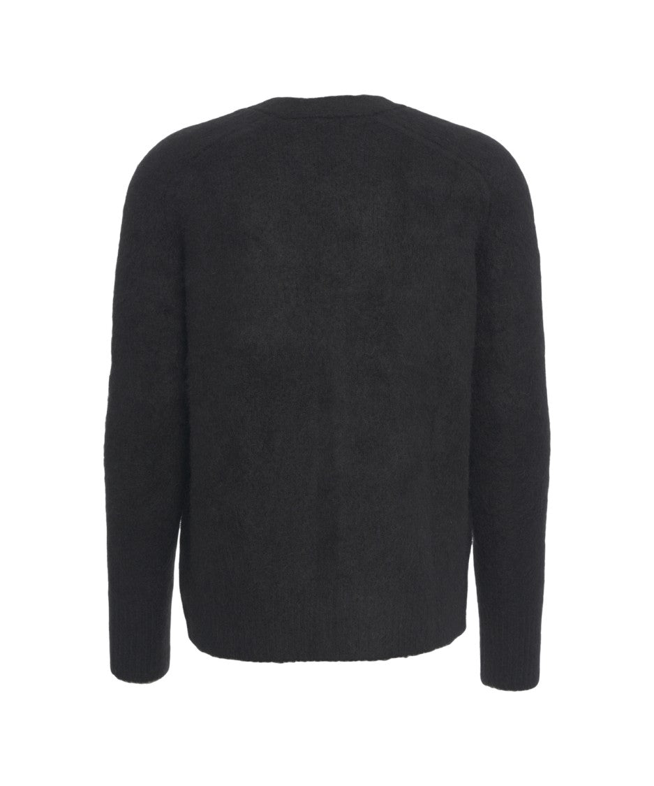 Soft Goat Alpaca Knit Cardigan With V-Neck And Ribbed Details